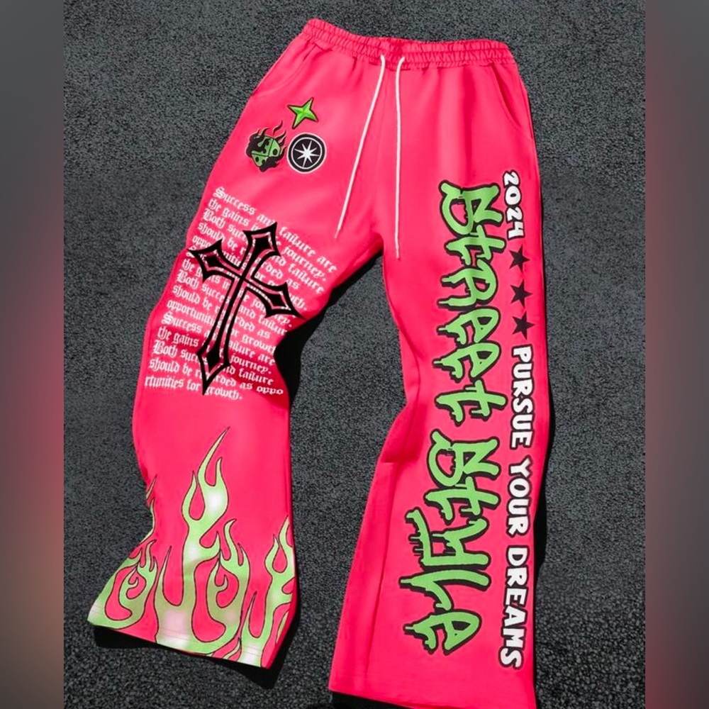 Graphic print drawstring loose leg sweat pants
